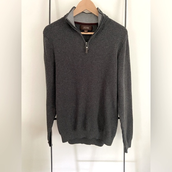 Tasso Elba 1/4 zip Charcoal Textured Waffle Weave Sweater Medium - Picture 2 of 4